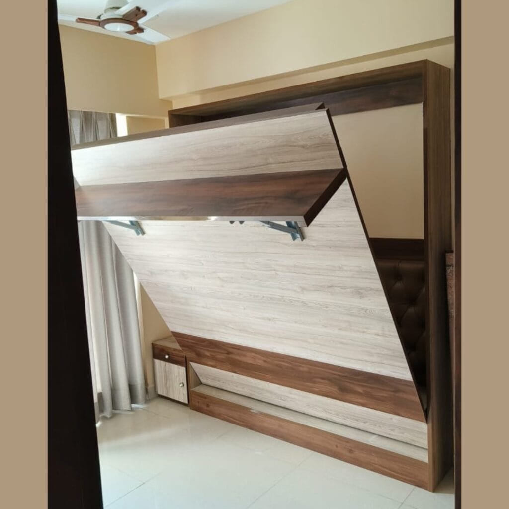 Durable sofa cum wall bed mechanism for modern compact spaces.