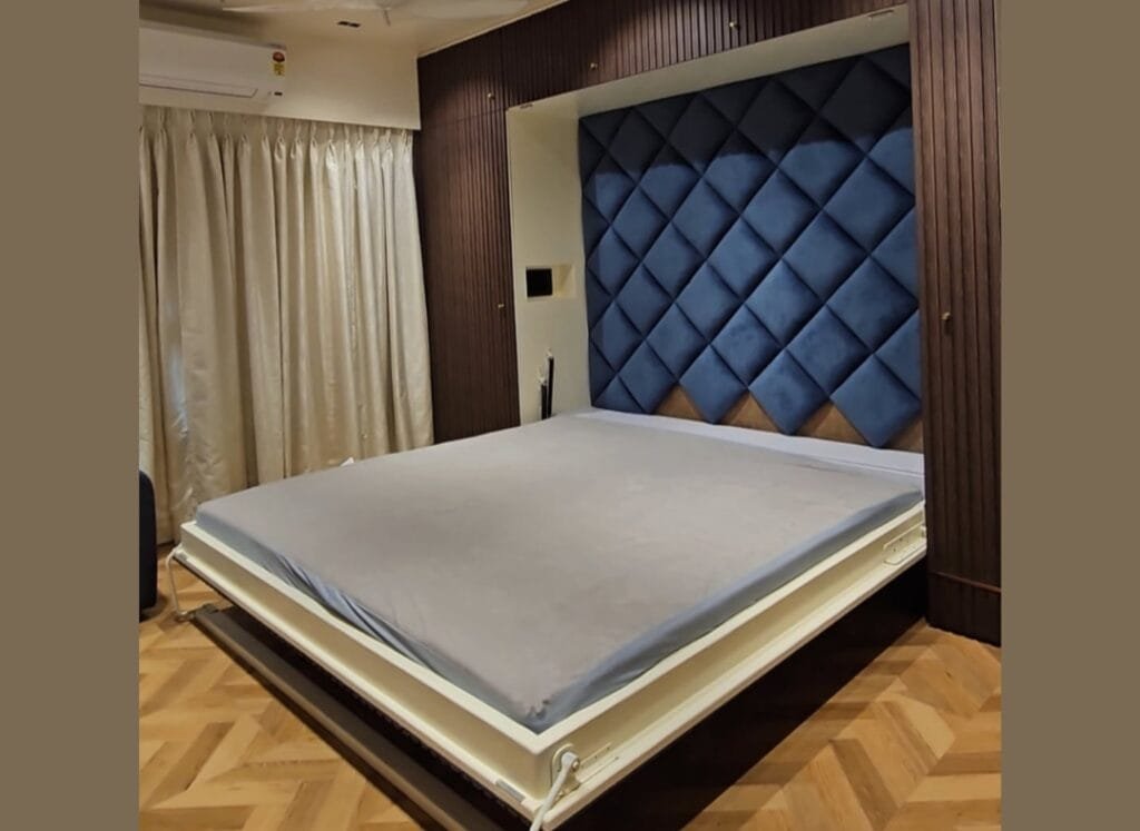 Vertical Wall Bed System with a sleek pull-down mechanism.